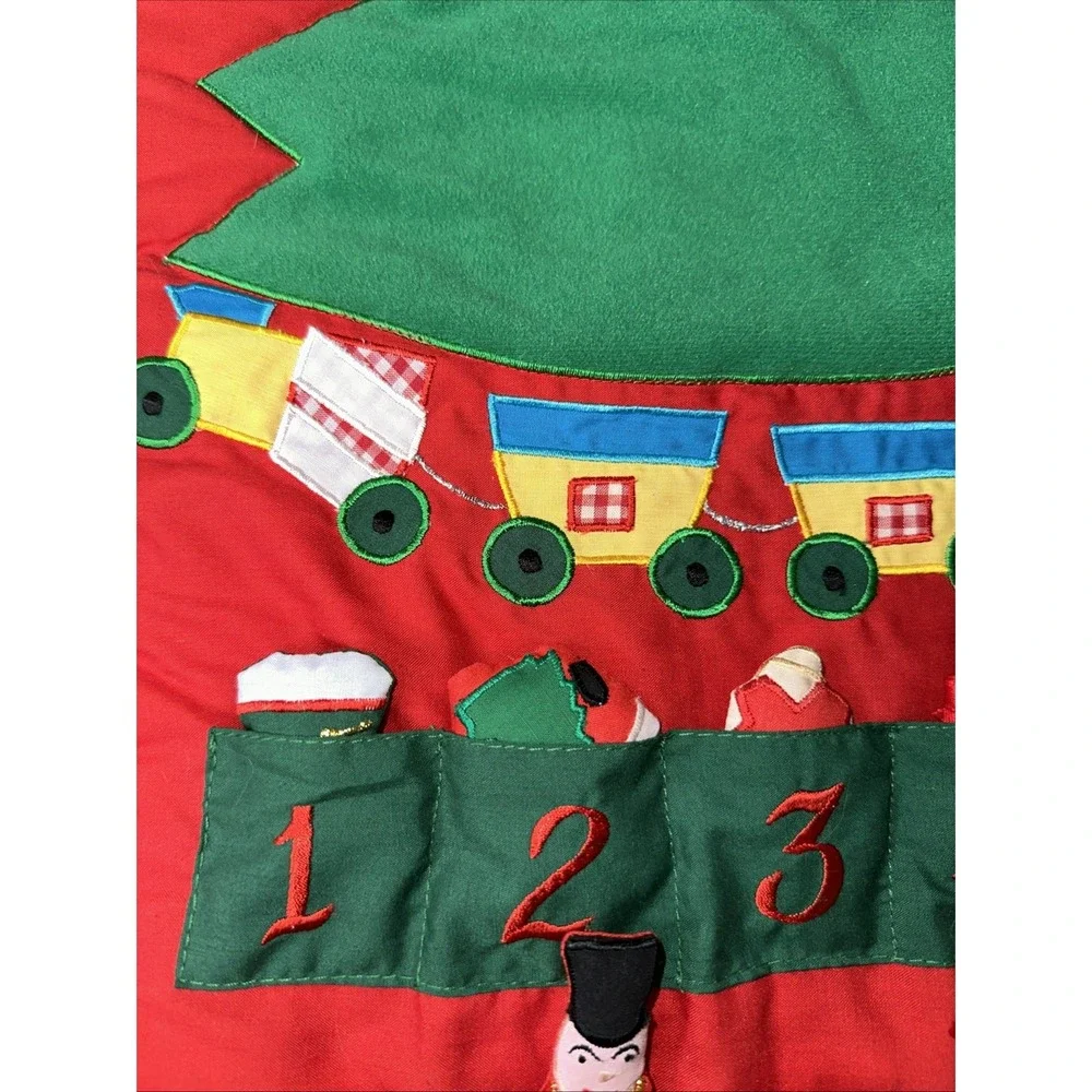 Vintage Countdown to Christmas Advent Calendar Fabric Plush Hook Loop Hanging